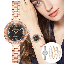 Reloj de pulsera de lujo con diamantes estrellados para mujer, conjunto de relojes de pulsera de cuarzo con banda de aleación informal, 5 piezas 2024 - compra barato