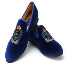 New style fashion men loafers with gold embroidery handmade men velvet shoes party and wedding men's flat 38-46 2024 - buy cheap