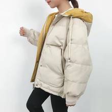 Jaqueta de inverno feminina, casaco feminino curto com capuz acolchoado de algodão 2024 - compre barato