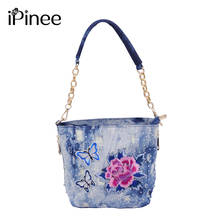 iPinee Women Bucket Shoulder Bag Vintage Denim Rivet Flower Sequin Designer Messenger Crossbody Bag 2024 - buy cheap
