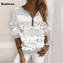 Plus size Women Elegant Leisure Casual T-shirt Patchwork Zipper Loose Women's Top Pullovers 2021 Spring Autumn Tees Shirt Femme 2024 - buy cheap