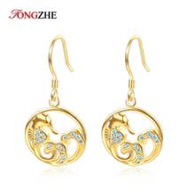 Tongzhe azul cz zodíaco dragão earings moda jóias 925 brincos de prata esterlina para as meninas presente amarelo ouro jóias 2024 - compre barato