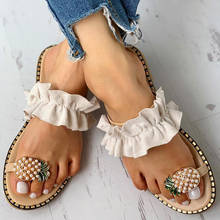 Pearl Ruffles Bohemian Slippers Women Shoes Summer Beach Slides Female Sandals Flat Flip Flops Home Slippers Casual Shoes 2024 - buy cheap