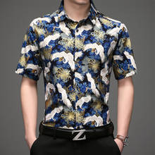 Camisa Floral con ropa estampada para hombres, camisas de moda de gran tamaño, azul, Grulla japonesa, hawaiana, de gran tamaño, para verano, 2021 2024 - compra barato