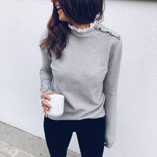 Ruffles Sexy Lace Patchwork Women Sweater Fashion O-Neck Long Sleeve Autumn Pullovers Casual Winter Sweater Gray White Top Femme 2024 - buy cheap