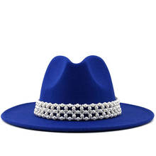 Women Men PINK Wool Fedora Hat With Pearl Ribbon Gentleman Elegant Lady Winter Autumn Wide Brim Church Panama Sombrero Jazz Cap 2024 - buy cheap