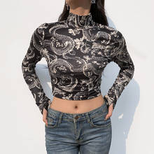 Women's Dragon Print Y2k T-Shirts Femme Clothing 2021 Indie Harajuku Turtleneck Skinny Long Sleeve Gothic Aesthetic Crop Top Tee 2024 - buy cheap