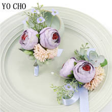 YO CHO Men Boutonniere Flowers Wedding Corsages and Boutonnieres Silk Roses Bridesmaids Wrist Bracelet Wedding Buttonhole Flower 2024 - buy cheap