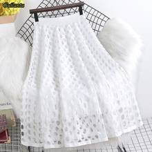 Guilantu Summer White Office Midi Skirt Women Clothes Elastic High Waist Hollow Out Sexy Club Skirt Female Casual Lace Skirt 2024 - buy cheap