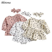 Blotona Newborn Girls 2-piece Dress Set, Long Sleeve Heart Print Crew Neck Lace Short Dress and Hairband 0-24Months 2024 - buy cheap