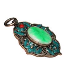 Cloisonne de plata tibetana antigua de China con incrustaciones de Jade de piedra verde colgante 2024 - compra barato