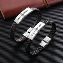 Personalized Engraved Name Black Brown Braid Woven Leather Bracelet for Men Stainless Steel Tag ID Bracelets & Bangles Jewelry 2024 - buy cheap