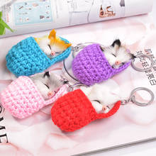 Cute Sleeping Cat Pompom Keychains For Women Girls Handmade Woven Shoes Faux Rabbit Fur Kitten Key Chains Fluffy Car Key Rings 2024 - buy cheap