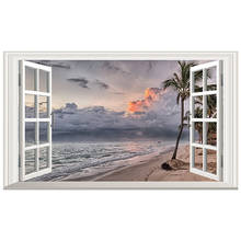 Adesivo de parede com visão do mar stormy beach, papel de parede 3d com janela e em vinil, decoração para casa, cenário removível, 120x70cm 2024 - compre barato