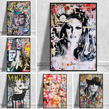 Adesivo de parede autoadesivo arte estilo grafite, arte de celebridade, retrato feminino, arte pop, posteres, imagens, arte de parede, decoração de casa 2024 - compre barato