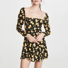 Vestido de primavera-verano 2020 para mujer, minivestido de manga larga con escote cuadrado y fruncido en la espalda, Estilo Vintage 2024 - compra barato