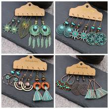 OIQUEI-pendientes colgantes de Metal para mujer, aretes semicirculares, estilo bohemio, Vintage, color verde, étnico, geométrico 2024 - compra barato