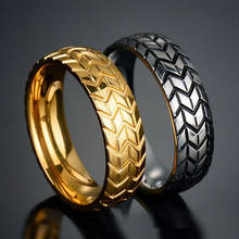 Мужское кольцо в полоску с геометрическим узором, золотистого/серебристого цвета, из нержавеющей стали, обручальное кольцо в стиле хип-хоп, панк 2024 - купить недорого