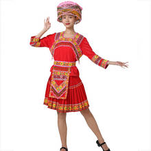 Женский летний Этнический танцевальный костюм топ + юбка hmong singer, традиционная одежда miao, одежда для сцены в восточном стиле 2024 - купить недорого