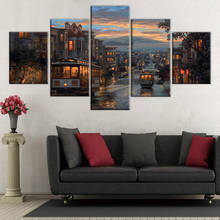 Wall Art 5 Piece Panorama Rain San Francisco Street Poster Canvas HD Print In Night Painting Modern Home Decor Artwork Framework 2024 - buy cheap