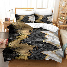 Mármore impresso conjunto de cama preto com listras ouro capa edredão para adultos king size 3d colcha cama capa mármore roupa 2024 - compre barato