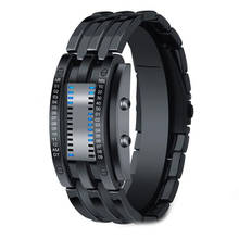 Relógio digital masculino fashion criativo, relógio led duplo preto com pulseira de aço inoxidável, relógio led digital 2024 - compre barato