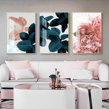 Pôster de arte para parede, folha de flor verde, rosa, nórdico, arte da parede, pintura abstrata, posteres e impressões, imagens de parede para decoração de sala de estar 2024 - compre barato
