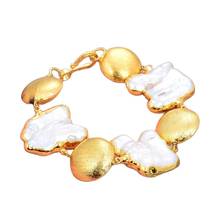 GG Jewelry-pulsera de monedas chapadas en oro y amarillo con perlas Keshi, joyería Natural de 8 pulgadas 2024 - compra barato
