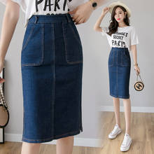 2022 Plus Size 5XL Denim Skirt Women Casual High Waist Pocket Midi Pencil Skirt Ladies Fashion Split Mid-Calf Wrap Skirt Female 2024 - buy cheap