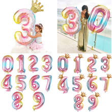 32 Polegada digital coroa folha número balão gradiente cor balão aniversário do chá de bebê aniversário do casamento temático festa decoração 2024 - compre barato