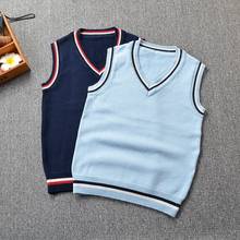 Uniforme escolar japonês colete sem mangas camiseta de algodão azul marinho com decote em v camisetas de malha estilo britânico para meninos e meninas 2024 - compre barato