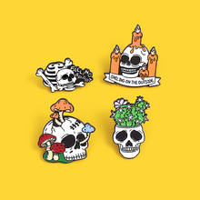Crânio esqueleto esmalte lapela pinos caindo dead cogumelo vela cactus broches emblemas presentes para amigo jóias atacado 2024 - compre barato