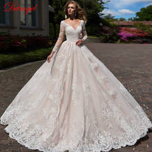 Detmgel Scoop Neck Elegant Champagne A-Line Wedding Dresses New Luxurious Vintage Appliques Chapel Train Handmade Wedding Gown 2024 - buy cheap