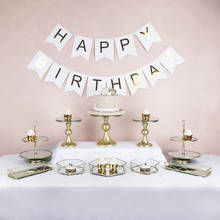Golden mirror birthday cake plate metal dessert table decoration glass tray 2024 - buy cheap