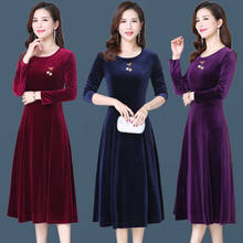 Vestido Pleuche De cuello redondo para Mujer, largo medio, talla grande, ropa De Mujer 2024 - compra barato