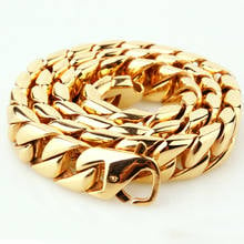 Heavy Strong Men Gold Plated 316L Stainless Steel Curb Cuban Link Chain Necklace Jewelry Gift 7-40inch 15mm 2024 - buy cheap