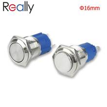 16mm Waterproof Momentary Latching Brass Nickel Plated Metal Push Button Switch  Flat High Top250V 3A 1NO 1NC SPDT 2024 - buy cheap