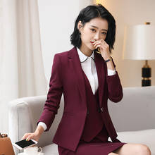 Roupa feminina para escritório, uniforme de escritório com estampas, jaqueta, conjunto para mulheres, vinho preto, azul 2024 - compre barato