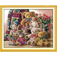 Joy Sunday Bear family pattern Handmade Cross Stitch Set DMC 14CT counted Cross stitch print on canvas embroidery kit Home decor 2024 - buy cheap