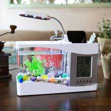 USB Desktop Mini Aquarium Fish Tank Aquarium with LED Light LCD Display Screen and Clock Fish Tank Decoration 2024 - buy cheap