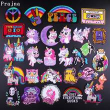 Prajna Unicorn Embroidered Patches Colorful Raibow Letter Patch Iron On Patches For Clothing No Face Man Applique Space Sticker 2024 - buy cheap
