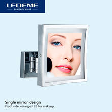 Ledeme banho espelho de maquiagem led dobrável quadrado fixado na parede do banheiro espelho lupa dupla face brilhante l6608d 2024 - compre barato