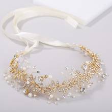 Vintage Baroque Gold Pearl Leaf Bridal Tiara Crystal Crown Hairband Headpiece Vine Tiara Wedding Hair Accessories Bride Headband 2024 - buy cheap