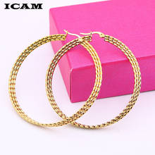Женские большие круглые серьги-кольца ICAM, винтажные золотистые серьги-кольца из нержавеющей стали, модные аксессуары для девочек, подарок 2024 - купить недорого