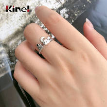 Kinel 100% anel de prata esterlina 925, joias retrô ajustável com coelho em tamanho aberto, presente de natal para meninas 2024 - compre barato