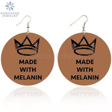 SOMESOOR Black Queen Crown Made With Melanin Afro Wooden Drop Earrings Double Sides Printing Ear Dangle Jewely For Women Gifts 2024 - buy cheap