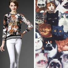 Cat printed polyester stretch satin fabric cloth 145 cm width women's children shirt dress clothing fabric alibaba express 2024 - buy cheap