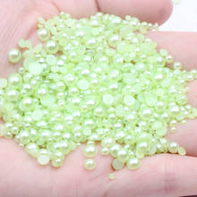 2-12mm y tamaño mixto verde claro medio redondo imitación perla perlas sueltas ABS cuentas de perlas planas para DIY uñas álbum de recortes decorar 2024 - compra barato