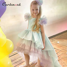 Unicorn Girl Princess Dress High Low Flare Sleeve Girl Birthday Dress Mint Cute Layers Baby Girl Dress детские платья 2024 - buy cheap