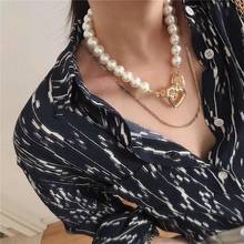 Dvacaman Vintage Simulated Pearl Beads Chain Choker Necklace Women Gold Color Metal Heart Buckle Statement Necklace Wholesale 2024 - buy cheap